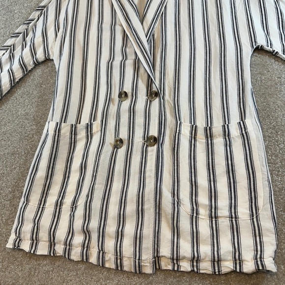 Pilcro Anthropologie Linen Blend Striped Double Breasted Blazer Jacket XS Cream - Picture 7 of 13